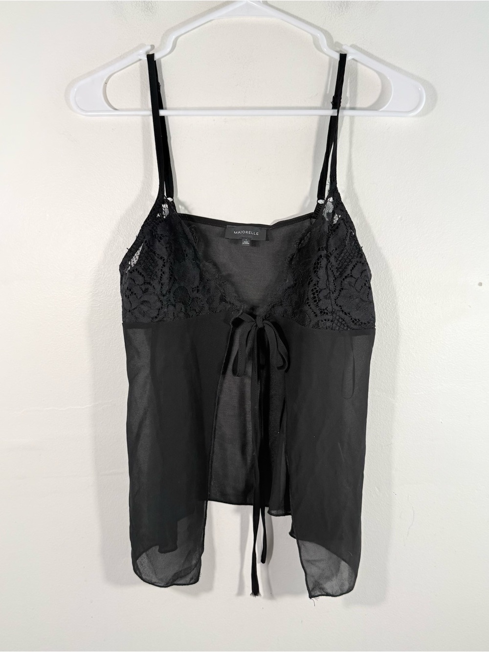 Majorelle Black Sheer Lace Tie Front Babydoll Tank Top Small
